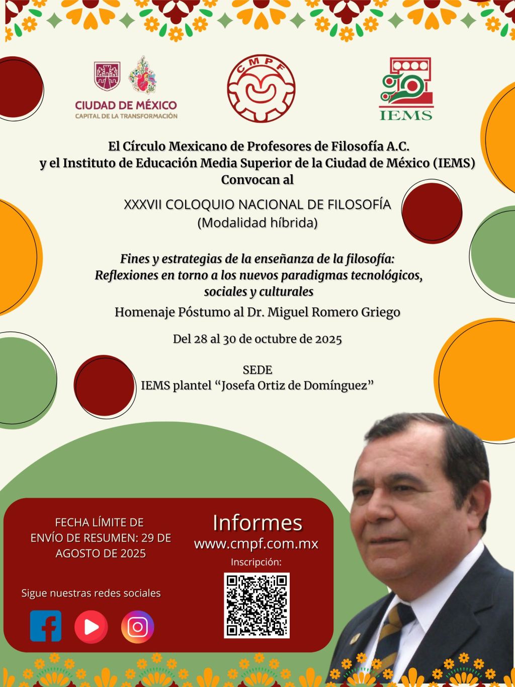 Convocatoria: XXXVII Coloquio Nacional de Filosofía: «Fines y estrategias de la enseñanza de la filosofía: reflexiones en torno a los nuevos paradigmas tecnológicos, sociales y&nbsp;culturales»